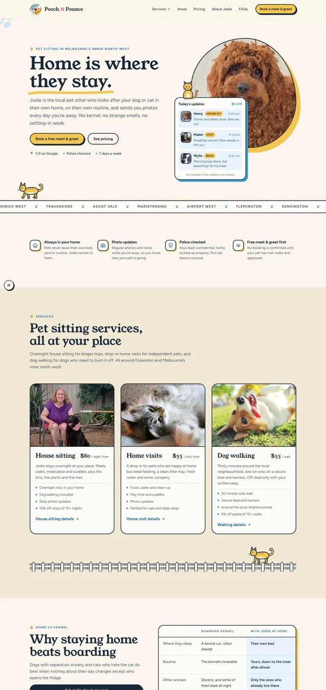 Pooch N Pounce pet sitting website, built by Kraken Digital
