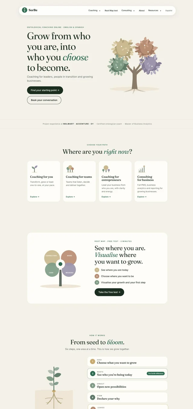 SerBe ontological coaching website, built by Kraken Digital