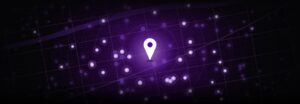 Stylised local search map with a location pin, service-area rings and ranking points